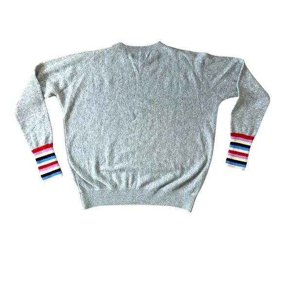 Michael Lauren 100% Cashmere RUPERT LE DRAPED SWEATER Gray Sweater Striped Cuffs